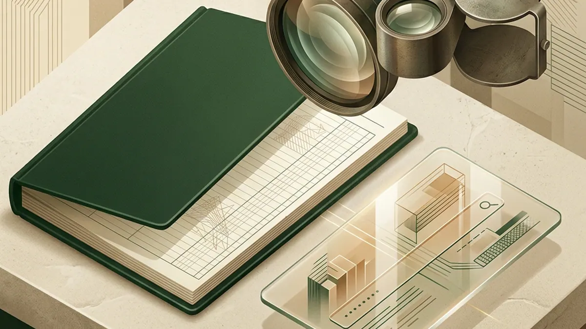 A green registry folder and a separate translucent web-address card under a precision lens